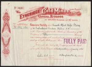 Australia: Etheridge Gold Mines Ltd., 10/- shares, 1914