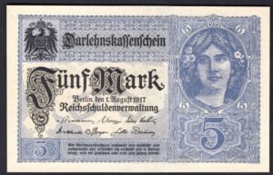 Germany, Darlehnskassenschein, 5 mark, 1-8-1917 (Pick 56b). AU.