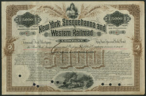 U.S.A.: New York, Susquehanna and Western Railroad Co., Terminal 1st Mortgage 50-Year 5% Gold Bond, $5,000, 1893 - Image 1