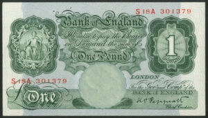 Bank of England, K.O. Peppiatt, £1 (1948), series S18A (EPM B258). EF.