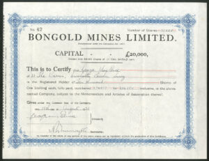 Rhodesia, Bongold Mines Ltd., 1/- shares, 1938