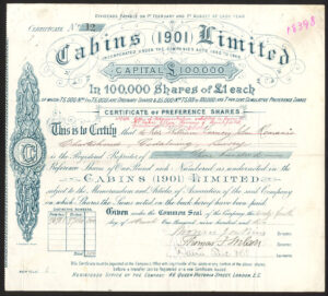 Cabins (1901) Ltd., £1 preference shares, 1902-03