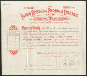 Nigeria: Ilaro Rubber & Produce Estates Ltd., 2/- shares, 1910