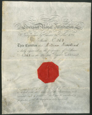 Liverpool Royal Institution, one share, 1821, vellum