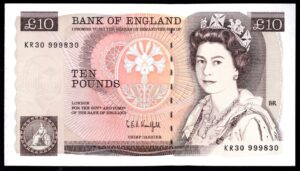 Bank of England, Kentfield, £10 (1991), Last Prefix, Ex Debden, KR30 999830 (Duggleby 360). AU.