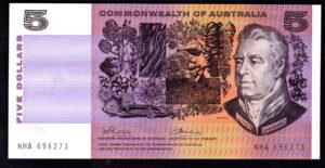 Australia, Reserve Bank, Phillips-Wheeler, $5 (1974), NHA 696273 (Pick 44a). VF-EF.