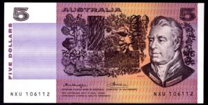 Australia, Reserve Bank, Knight-Wheeler, $5 (1976), NXU 106112 (Pick 44). GVF+.
