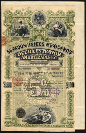 Mexico, 1898 5% Interior Loan, $500 pesos or £100