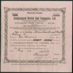 Amalgamated British Coal Companies Ltd., 1/- ordinary shares, 1924