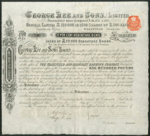 George Lee and Sons Ltd., £100 debenture, 1886