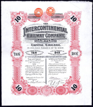 Intercontinental Railway Company Limited, 10 shares of £1, 1904. Railway ferries from England to France