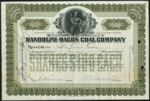 U.S.A: Randolph-Macon Coal Company, less than 100 shares, 1905