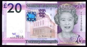 Jersey, States Issue, £20 (2010), first series, low number, AD 003958 (BYB JE 44). EF.