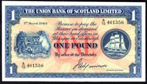 Scotland, Union Bank, £1, first date 1-3-1949, A/19 461556 (PMS UB68a). VF-EF. - Image 1