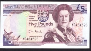 Jersey, States Issue, £5 (C. 2000). First series KC 484526 (BYB JE24b). UNC.