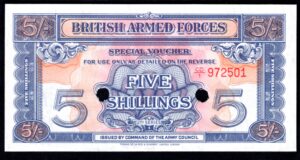 GB Military, British Armed Forces, 5 shillings (C.1961), cancelled, (WPM M20d). VF-EF. - Image 1