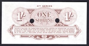 GB Military, British Armed Forces, 1 shilling, (C.1962), cancelled, (WPM M32b). AU. - Image 2