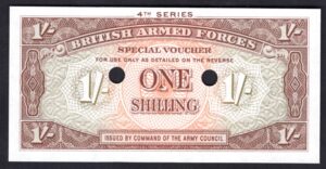 GB Military, British Armed Forces, 1 shilling, (C.1962), cancelled, (WPM M32b). AU.