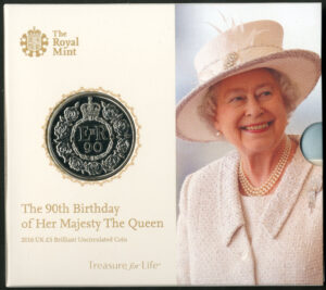 2016 90th Birthday of The Queen, £5 Brilliant Uncirculated coin pack, Royal Mint - Image 1