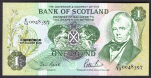 Scotland, Bank Of Scotland, £1, 15-8-1988, last series for last year E/13 (PMS BA113g). AUNC