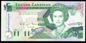 St Vincent, Eastern Caribbean Central Bank, $5 (1993) (WPM 26v). UNC.