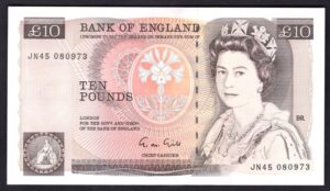 Bank of England, Gill, £10 (1988), series JN45 (Duggleby B354). GEF/AU.