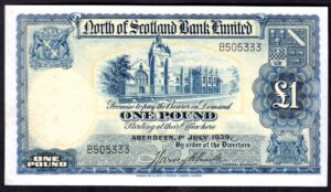 Scotland, North of Scotland Bank, £1, 1-7-1939, B505333 (PMS NS43a). EF.