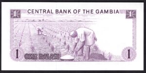 Gambia, Central Bank, 1 dalasi (1980s), series W (WPM 1d). UNC. - Image 2