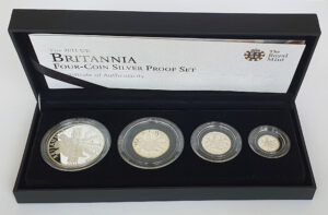 2011 Britannia Collection, Silver proof four coin set, Royal Mint, boxed with certificate - Image 1