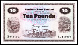 Northern Ireland, Northern Bank, £10, 1 Jan. 1976, Series E (PMI NR97), AUNC