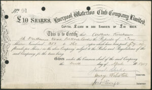 Liverpool Waterloo Club Co. Ltd., £10 shares, 1907