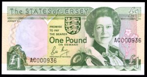 Jersey, States Issue, £1 (1989), May sig, first series low number (BYB JE13). AU.