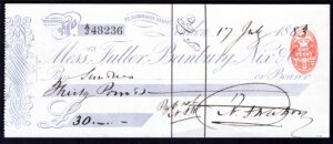 Messrs Fuller, Banbury, Nix & Co, Lombard Street, London, used bearer cheque, 1883/4