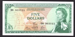 East Caribbean Currency Authority, $5 (1965). B8 903511. (WPM 14e). AU.