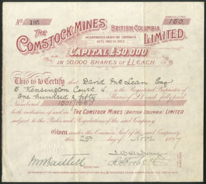 Canada, Comstock Mines (British Columbia) Ltd., £1 shares, 1897