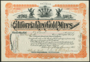 U.S.A: California King Gold Mines Co., $5 shares, 1903, signed Hon. R. F. Pettigrew