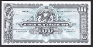 Ecuador, Banco Sur Americano, 100 sucres, unsigned remainder, 2-1-1920 (WPM 254r). AU. - Image 1