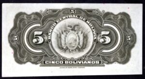 Bolivia, Banco Central de Bolivia, 5 bolivianos, P8 046141, 20-7-1928, (WPM 120a). AU. - Image 2
