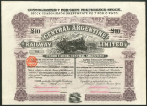 Argentina: Central Argentine Railway Ltd., Consolidated 7% Preference stock, £10, 1912 - Image 1