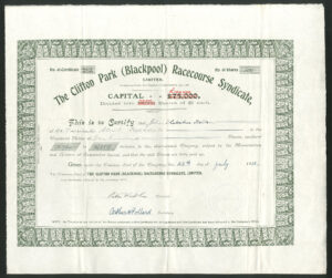 Clifton Park (Blackpool) Racecourse Syndicate Ltd., £1 shares, 1911