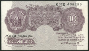 Bank of England, K.O. Peppiatt, 10 shillings, emergency issue, 1940, K--D, AUNC