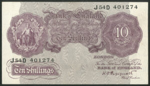 Bank of England, K.O. Peppiatt, 10 shillings, emergency issue, 1940, J--D, AUNC