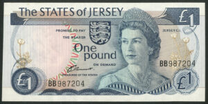 Jersey: J. Clennett, £1 (1976), series BB, GEF-AUNC