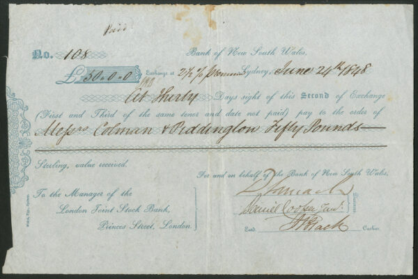 Bank NSW Bill of Exchange