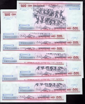 Brazil, Banco Central, 100 cruzeiros (1984) (WPM 198b). 10 consecutive. UNC. - Image 2