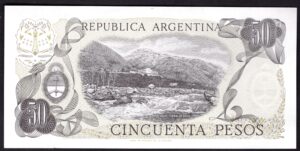 Argentina, Banco Central, 50 pesos (1983), series 69----B, without fibres (WPM 301a). 10 notes. AU. - Image 2