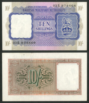 Great Britain, British Military Authority, 10 shillings (1943), 03S series (WPM M5). EF.