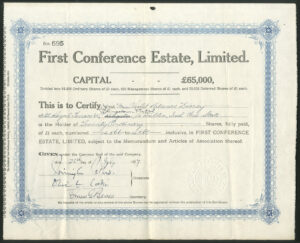 First Conference Estate Ltd., £1 shares, 1927
