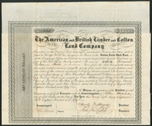 U.S.A: Georgia, American and British Timber and Cotton Land Co., 6% bond, $1000, 1851