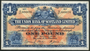 Union Bank of Scotland Ltd., 1 pound, 30th Nov 1942, (PMS UB63e), S/37 900076, VF - Image 1